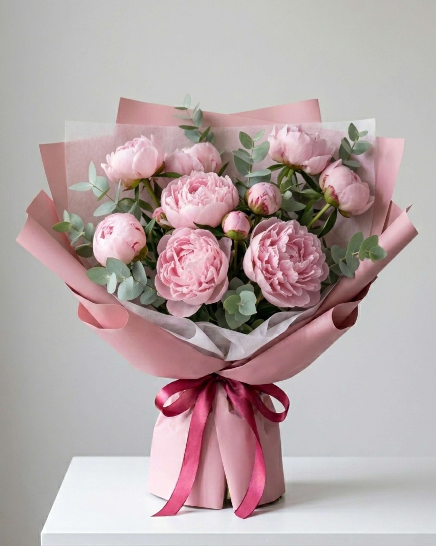 Pink Peony with Eucalyptus Bouquet